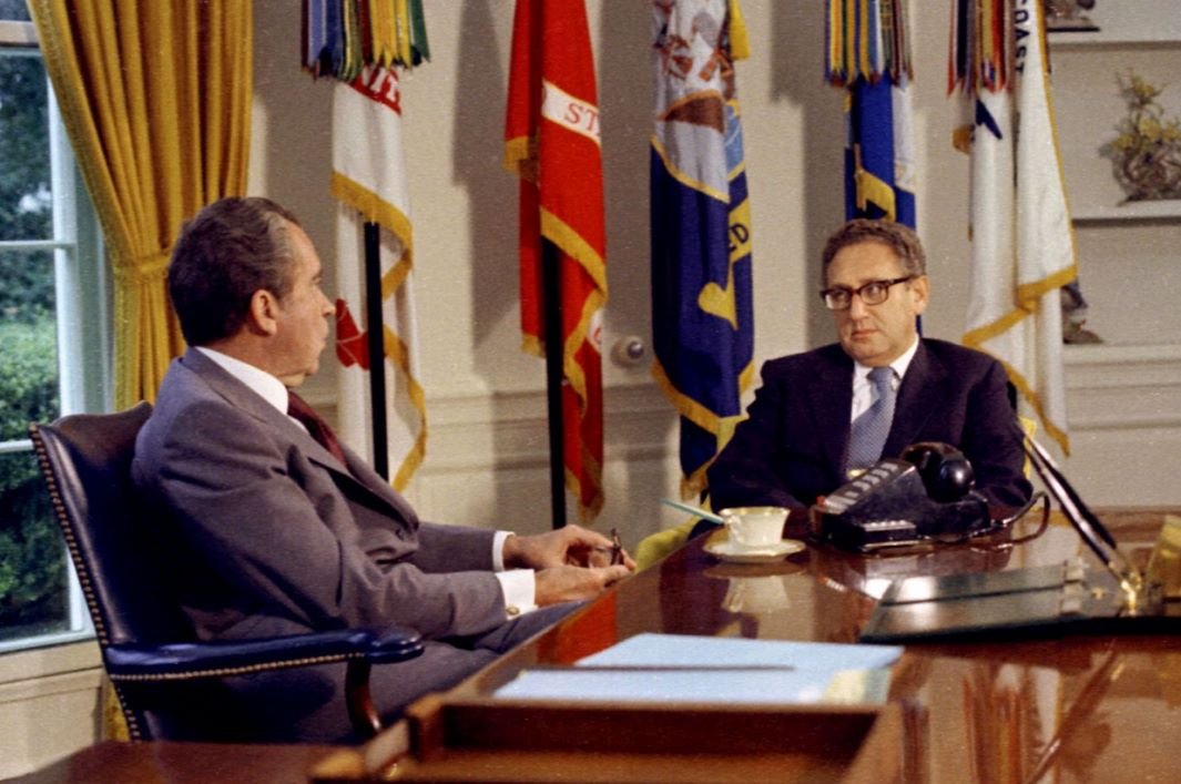 Newly appointed Secretary of State Henry Kissinger with President Richard Nixon in the Oval Office, September